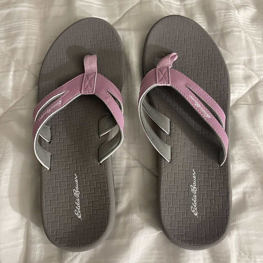 Lavender and Grey Eddie Bauer Flip Flops - Size 9